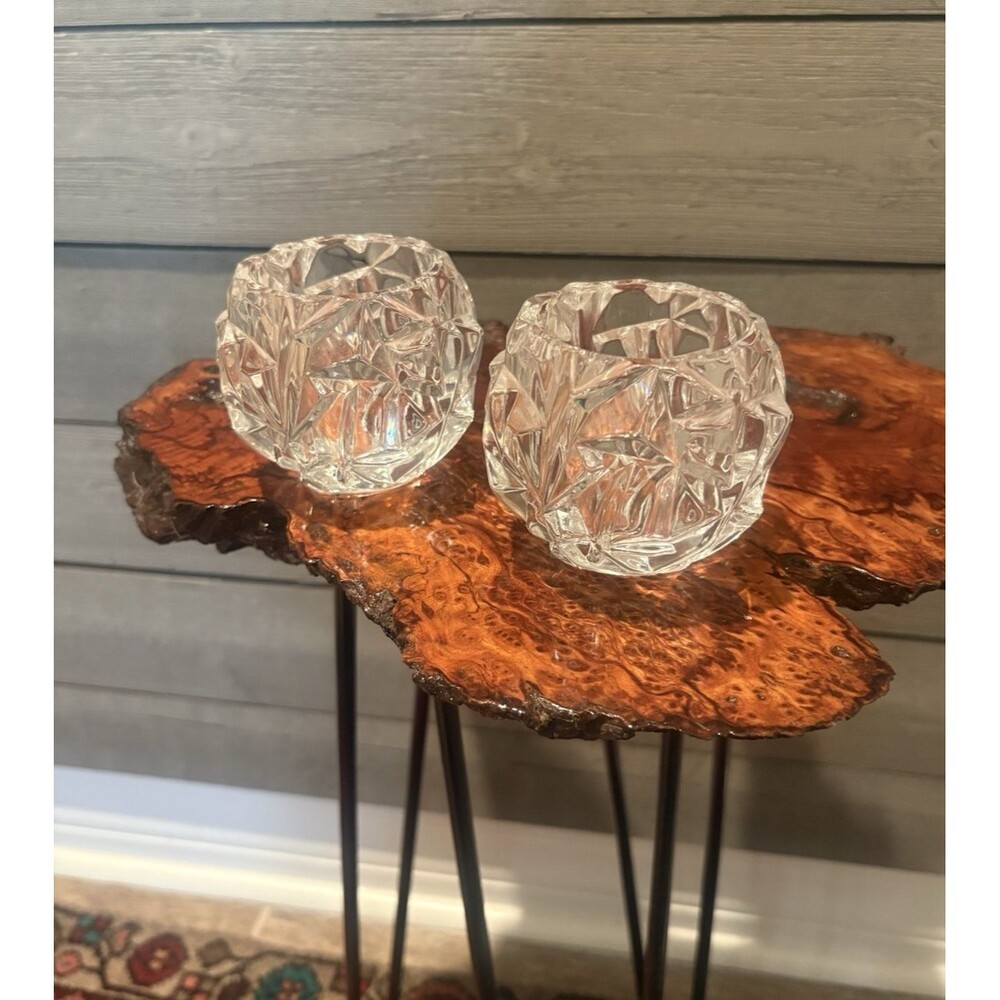 Set of 2 Tiffany & Co. ROCK CUT Votive Candle Holders Cut Lead Crystal Tea Light
